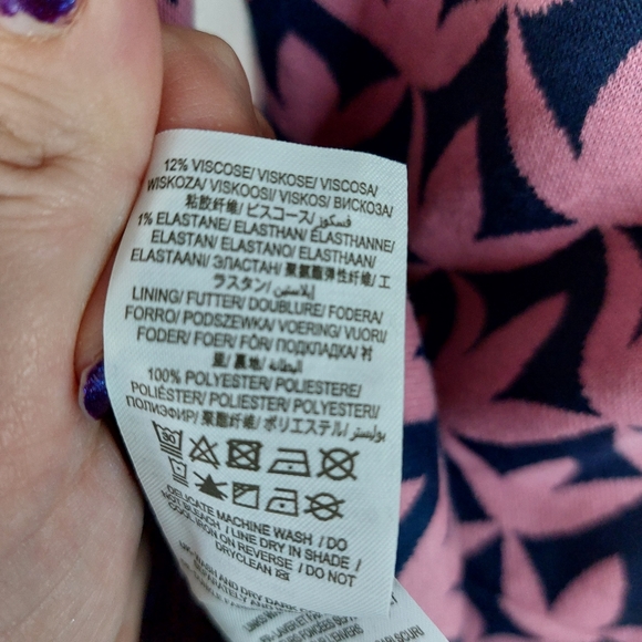 BODEN High Neck Fit&Flare Dress Pink Navy Floral Geo Size 14R Winter Autumn Chic - Picture 7 of 11